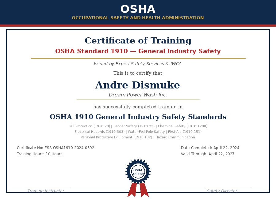 OSHA 1910 Safety Certificate